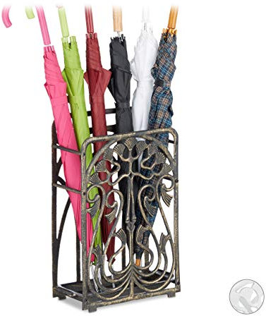 Relaxdays Paragüero Vintage Rectangular, Bandeja Goteo, Soporte Bastones, Hierro Fundido, 48,5 x 30,5 x 16cm, Bronce