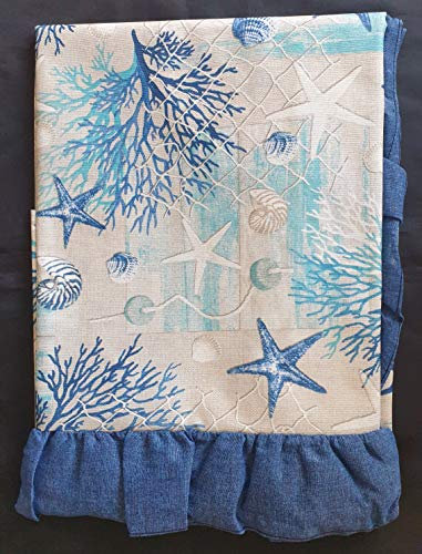 Regmani 6 passende Stuhlkissen mit Tischdecke wasserabweisend Koralle Blau Marine Farbe Aquamarin (rechteckige Tischdecke 140 x 240 cm)
