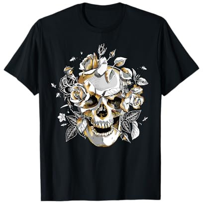 Cool Floral Skull Tee shirts, Halloween Skull T-shirt, Skull T-Shirt
