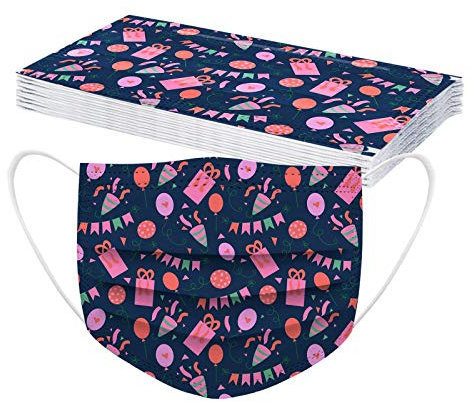 AMDOLE Jinchan 10 Stück Erwachsene Einweg Face Cover |Einmal-Mund-schutz| 3 Lagig Atmungsaktiv Bandana Halstuch |Mode Partykuchen Festlicher Geburtstagsdruck Bequeme Sport Mund Und Nasenschutz