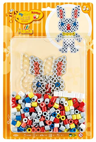 Hama Perlen 8939 Set Kaninchen mit ca. 250 bunten Maxi Bügelperlen mit Durchmesser 10 mm, Stiftplatte in transparent, inkl. Bügelpapier, kreativer Bastelspaß für Groß und Klein