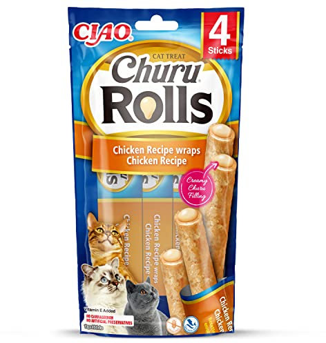 INABA Churu Rolls mit 59% Hühnerfleisch und 16% Thunfisch Katzenleckerlis | Getreidefrei, Zuckerfrei, Keine Nebenerzeugnisse Katzensnacks | Perfekt zum Verstecken von Tablette 40 g (1er Pack)