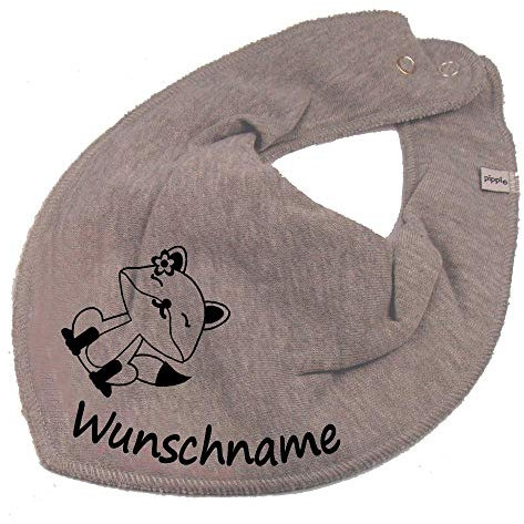 HALSTUCH mit Namen oder Text personalisiert für Baby oder Kind aus Baumwolle in Einheitsgröße Füchsin grau