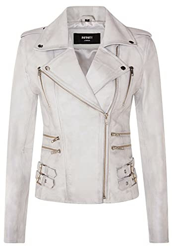 Infinity Leather Giacca da Moto Bianco retrò in Pelle 100% Nappa da Donna S