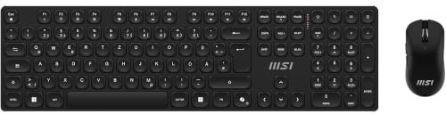 MSI Forge K210 Wireless Combo Tastatur, QWERTZ, DE Layout + Maus-Paket – ScherenSwitches, flaches Profil, 2,4 GHz, 120 Stunden, wiederaufladbar, Maus, optischer Sensor mit 1600 DPI, symmetrisch