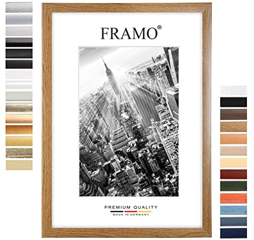 FRAMO Holz Bilderrahmen 17 x 23 cm nach Maß - Eiche rustikal | Farbe/Größe wählbar | inkl. entspiegeltes Acrylglas | Rahmen für Puzzle | Foto | Poster