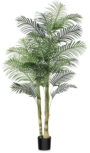 Kazeila Artificial Golden Cane Palm Silk Tree, 6FT Fake Tropical Palm Plant, Pre Potted Faux Greenry Plant for Home Decor Office House Living Room Indoor Outdoor