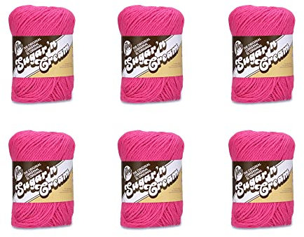 Lily Sugar'N Cream Hot Pink Yarn - 6 Pack of 71g/2.5oz - Cotton - 4 Medium (Worsted) - 120 Yards - Knitting/Crochet