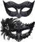 SIQUK Couple Masquerade Masks Sequins Venetian Party Mask Plastic Halloween Costume Mask Rhinestone Mardi Gras Mask for Couples Women and Men, Black