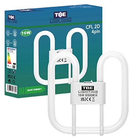 TBE LIGHTING 16w 2D 4-PIN CFL Energy Saving Lamps - DD Fluorescent Bulbs - 4-Pin GR10q Base Fittings - Long Life Lamp, Day Light White 6500K