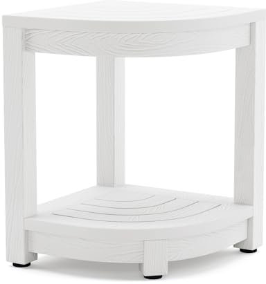 LUE BONA Shower Bench for Inside Shower, White HDPS Corner Shower Stool for Shaving Legs, 17 Waterproof Storage Shelf for Bathroom, Small Shower Seats Chair/Foot Rest, Indoor or Outdoor Use