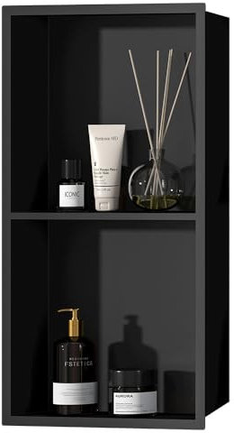 Nicho de Ducha de Acero Inoxidable, Hornacina estante de baño empotrado. 60x30x90cm en color Negro