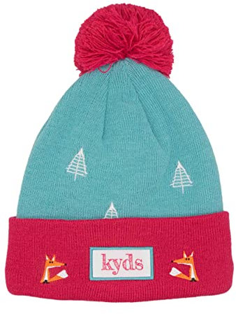 kyds Kinder Wintermütze für Jungs und Mädchen ab 2 Jahren, aus 50% recyceltem Polyester, Cooler Winter Beanie mit Bommel (Blue Fox)