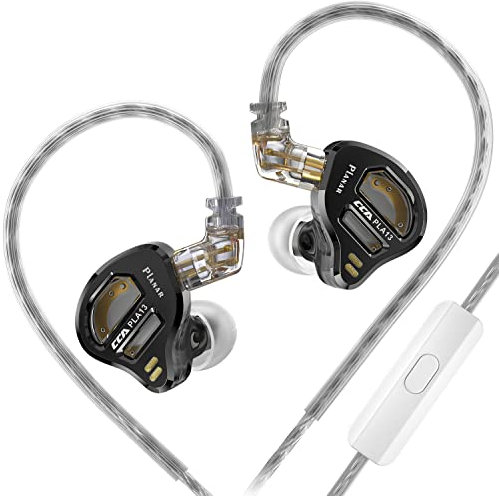 CCA PLA13 Planar Drivers in-Ear Headphones Earbuds, CCA in-Ear Monitor Bassy Earphones, IEM HiFi Wired Ear Buds for Audiphile (Black, with Microphone)
