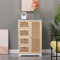 Homeke Bathroom Floor Cabinet with Shelf Storage Ratten Design Cupboard 1 Door 4 Drawer Free Standing Cabinet Unit