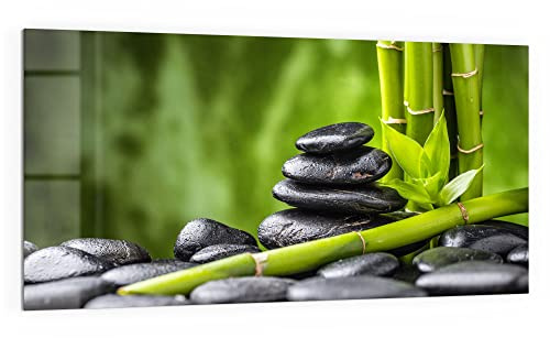 DEQORI Küchenrückwand Glas | Motiv Basalt und Bambus | 100x50 cm | Bad- oder Herd-Rückwand | Herdblende Spritzschutz für Küche & Badezimmer | moderne Deko für Fliesenspiegel