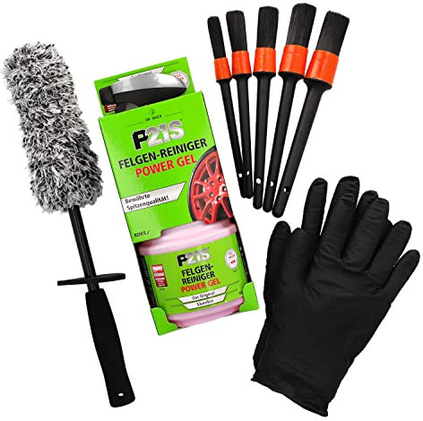 carparts.koeln FelgenSet P21S Felgenreiniger Power Gel + ProfiPolish Felgenbürste + 5 STK. Reinigungspinsel + 2 Paar Nitril Handschuhe