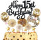 Dalettu Tortendeko 15. Geburtstag Jungen Mädchen, Kuchen Topper Happy 15th Birthday Schwarz, Kuchen Dekoration mit Luftballons Konfetti und Papierfächer für 15. Geburtstag Jungen Party Dekoration