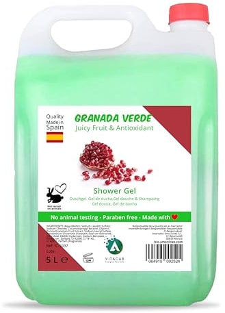 Vitacab Duschgel Granatapfel – 5 Liter Nachfüllkanister mit fruchtig frischem Duft – Flüssigseife für Spender, pH-hautneutral, vegan – Duschgel für Hotels, Nachfüllseife für Badezimmer, Großgebinde