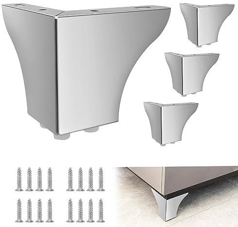 Wkmamo Lot de 4 pieds de canapé en métal de 10 cm, pieds de meubles modernes et solides pour canapé, armoire, table (argenté)