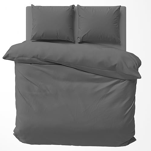 Visaggio Bettwäsche 155x200 cm Baumwolle Uni Bettbezug Garnitur Set Einfarbig Grau