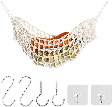 UFURMATE Obst Gemüse Hängematte, Beige, Baumwolle, 1 Set, 60 x 30 cm, 163.4 g, Platzsparend, Hochwertig, Enge Maschen, Vielseitig
