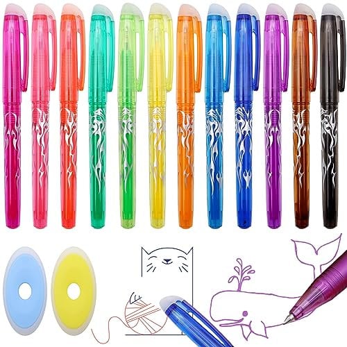 Scettar 12 Farben 0.5mm Radierbarer Kugelschreiber mit 2 Stück Radiergummi, Bunt Radierbarer Gelschreiber, Tintenroller Radierbar, Löschbare Gelstifte für Schulsachen Bürobedarf Studenten(a)