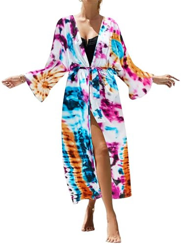 Bsubseach Kimonos pour Femme Boho Swim Cover Up Beach Cardigan Robe D’éTé Maillot De Bain Coverups avec Cordon De Sertissage Blanc