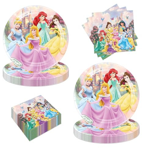 40Pcs Princess Party Supplies include 20 plates, 20 napkins Tablecloth for the Princess Birthday party Decoration