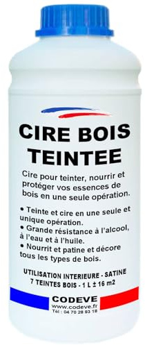 Cire Bois Teintee - Codeve Bois/Chêne clair - 1L - Intérieur - Pour L'entretien De Tous Vos Types De Bois Massif, Stratifié, Lamellé Ou Collé.