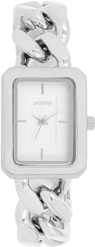 Oozoo - Timepieces Damen Uhr Silber Weiss | Armbanduhr Damen mit Metallarmband | Moderne Uhr für Frauen - Edle Analog Damenuhr in Rechteckig C11270 (24mm)