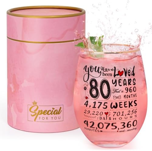 Biching 80th Birthday Gifts for Women, Personalised Wine Glass 80th Birthday Gifts 18oz, 80 Year Old Birthday Decorations for Her, Funny 80th Birthday Presents Ideas for Grandma, Auntie, Friend