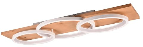 Trio Leuchten LED Deckenleuchte Barca 641110331, Metall Weiß matt, Holz Kiefer naturbelassen, inkl. 40 Watt LED, Switch Dimmer