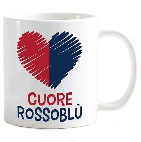 Tazza Mug colazione personalizzabile a richiesta idea Regalo x tifoso Gadget compatibile Stampa Cuore (Cuore Rossoblù Love Cagliari)