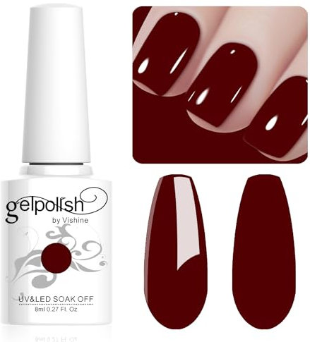 Vishine 8ml Gel Colour Nail Polish Burgundy, Long-Lasting, Soak Off, Fall Gel Nail Polish, Nail Art, Manicure Salon