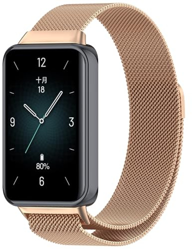 Wigento Für Honor Band 9 Milan Metall Stahl Mesh Ersatz Armband mit Magnetverschluss Rose Gold