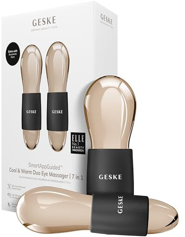 GESKE Cool & Warm Duo Eye Massager | 7 in 1 | Double masseur pour gagner du temps | Pour les yeux et le visage | Refroidissement et réchauffement sans batterie | Raffermit, détend et dégonfle la peau
