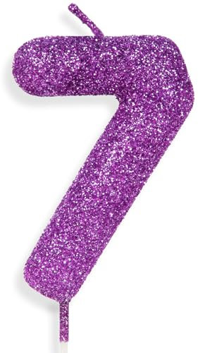 7th Glitter Birthday Candles, Purple Pink Birthday Number Candle for Cake Topper Decorations for Girls Birthday Party Wedding Anniversary Celebration Supplies