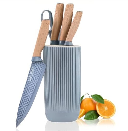 Kitchen Knife Set, 6 Pieces Professional Knives Set with Knife Block, Non-Stick Stainless Steel Knife Set with Ergonomic Handle, Super Sharp Knife Block Set
