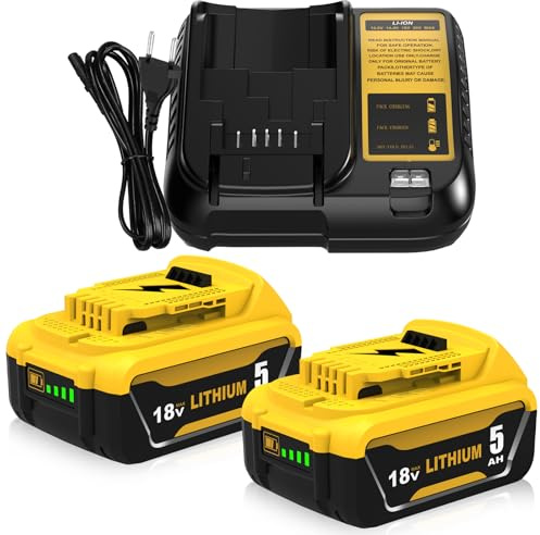 2 Stück 18V 5,0Ah Ersatz Akku für Dewalt 18V + 3A für Dewalt Ladegerät DCB107 10.8-20V Kompatibel mit DCB180 DCB181 DCB182 DCB183 DCB184 DCB185 DCB200 DCB201 DCB203 DCB204 Powayup