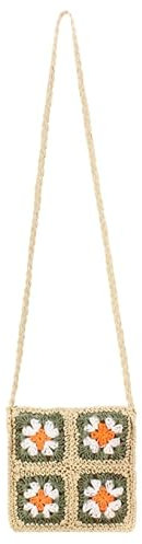 FUNSEED Sac bohème fait main en paille pour femme, sac à bandoulière tendance pour plage, plage, vert, Medium