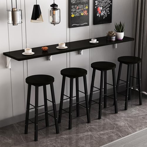 Table Pliante Murale Rabattable en Bois, Tablette à Manger Avec Support en Métal, Bureau Pliable pour Salon/Chambre (Noir, 120*40cm/47*15.7in)