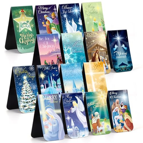JSRQT 16 Stück Magnetische Lesezeichen Religiöse Weihnachts, Größere Doppelseitige Magnet Lesezeichen Bookmarks für Frauen Männer, Magnet Seitenclips Lesezeichen für Buchliebhaber, 6×3 cm, 16 Stile
