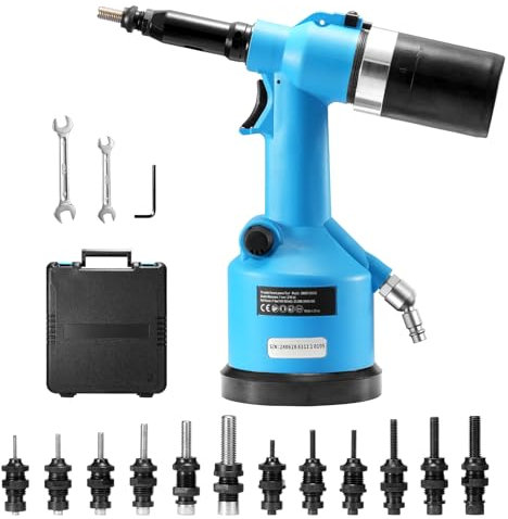 VEVOR Remachadora Neumática con Fuerza de Tracción de 20,2 KN, Alta Resistencia para Herramientas Mecánicas, Construcción, Mejoras en el Hogar, con 13 Piezas de Punta de Tamaño, 250 x 115 x 280 mm