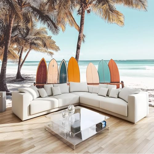 Palme Fototapete Strand-Surfbrett Vlies Modern 3D Wandbild, Schadstofffrei Uv-Beständige Wanddekoration Für Wohnzimmer, Schlafzimmer, Büro - Feuchtigkeitsresistent B400 X H280 Cm