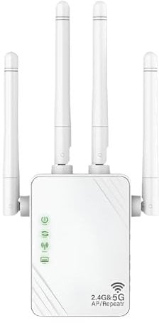 Rynli WiFi Extender Booster with Ethernet Port, Dual Band 1200Mbps Long Range 2.4 GHz Wireless Internet Booster, Most Powerful WiFi Repeater for Gaming & Outdoor Use, Covers 4000 Sq. Ft.