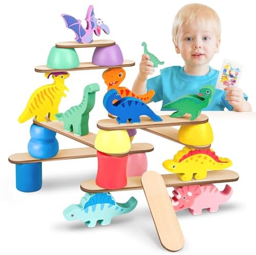 Miyacare Dinosaurier-Stapelspielzeug aus Holz, Montessori Holzspielzeug ab 3 4 5 6 Jahren Stapelspiel, Holz Motorikspielzeug, Weihnachts-Geschenke für Kinder (Mehrfarbig)
