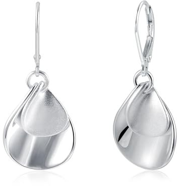 Silber 925 Ohrringe Hängend, ASH'S CHOICE Hypoallergen Sterling Silber Französische Ohrringe Hängend Silber Kleine Creolen mit Anhänger Doppel Welle Blatt Ohrhänger Tropfenohrringe Boho Damen Frauen