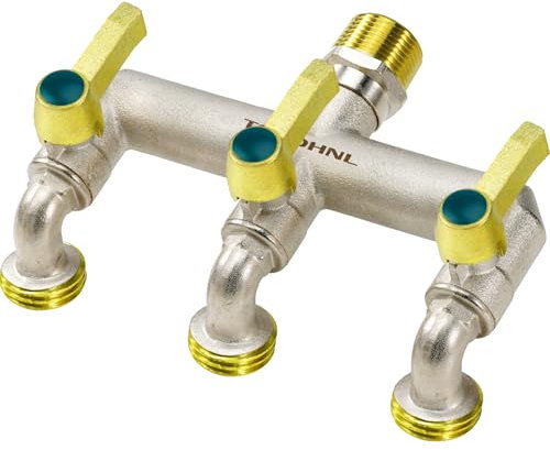 TSGOHNL Strapazierfähiger 3-Wege-Außenhahn aus Messing, frostbeständiger Gartenhahn, NPT 3/4-Zoll-Stecker-Einlass und GHT 3/4-Zoll-Auslass, Messing vernickelt, rostbeständiger Wasserhahn