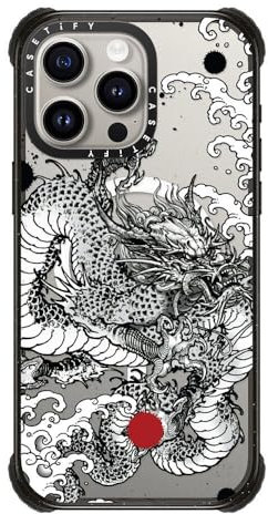 CASETiFY Ultra Impact iPhone 15 Pro Max Case [Strong Slim / 11.5ft 5X Militray Grade Drop Protection/Compatible with Magsafe] - Power Dragon - Clear Black